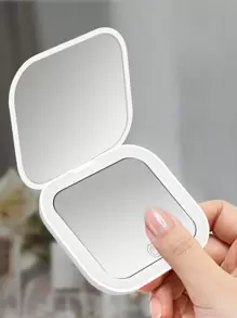 緊湊小巧的迷你禮品梳妝台折疊式led燈手持式口袋化妝鏡2倍放大 - 白色 - 查看 4