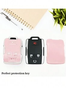 Pink Shockproof Car Key Cover + Key Case Compatible With Chevrolet Suburban Saab Bahn Gmc Key - Pink - View 2