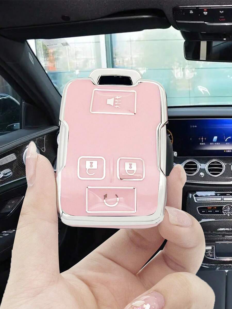 Pink Shockproof Car Key Cover + Key Case Compatible With Chevrolet Suburban Saab Bahn Gmc Key - Pink - View 1