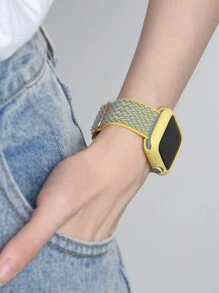 2条/套 黄色时尚柔软波浪透气可调节弹性表带和可爱镂空硅胶保护壳,兼容表带38/40/41/42/44/45/46/49mm,兼容 Series Ultra/SE/11/10/9/8/7/6/5/4/3/2/1 - 黃色 - 查看 5