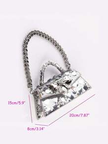 Evening Bag For Women Shiny Weaving Bead Sheet Handbag Sequin Metal Bow Saddle Bag Crossbody Bag - Silver - View 8