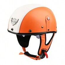 Kco 摩托車頭盔復古風格巡航半頭盔附耳保護,透氣全季安全頭盔適用於摩托車、電動車、騎行 - 橘色 - 查看 3