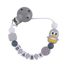 1入組全新設計企鵝卡通和多彩矽膠珠子童裝diy首飾,附帶木制夾子進行防滑,工藝配件 - 灰色 - 查看 1