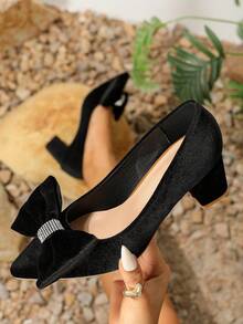 Hàng mới đến Rượu vang Đỏ  Da lộn Cao gót Với Giày cao gót dày Và Pointed Toe , Thích hợp Cho công việc - màu đen - Xem 6