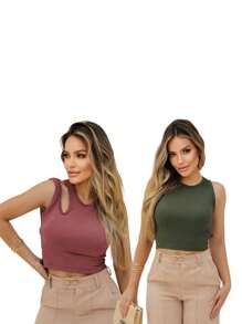 kit 2 Blusas Cropped Feminino Moda Blogueira - Multicolorido - Visão 1