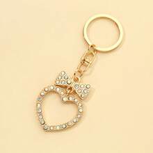 1pc Unisex Personalized Heart-Shaped Keychain With Rhinestones, Heart & Bowknot Shaped Pendant For Valentine'S Day, Couple, Birthday, Handbag Decoration Key Chain Charms - Gold - View 2