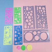 Set de 7 piezas de reglas de dibujo con diseños de dibujos animados (2 reglas de dibujo + 1 regla de diseño + 4 reglas plantilla), Reglas - Multicolor - Ver 8