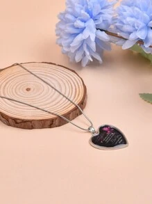 歐美風格“給我女兒”的毛衣鍊,母親的心形項鍊送給女兒 - 黑色 - 查看 4