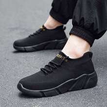 輕量經典時尚簡約流行高幫防滑耐磨減震運動戶外學生休閒鞋 - 黑色 - 查看 3