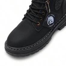 Botas Hombre uso Rudo Altas de Moda,Bota Táctica Estilo Urbano Vinipiel con Plataforma y Suela Gruesa, Antideslizante, Resistente Al Desgaste, Confortable-Botas De Trabajo, Botas De Motocicleta, Botas Altas Para Hombres, Zapatos Para Hombres - Negro - Ver 7
