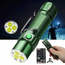 1pc New 3 Led Waterproof Flashlight With Portable Small Volume And Durable Aluminum Alloy Body, Equipped With Pen Clip, Battery Level Display And Flashlight Power Bank Function, Suitable For Outdoor Camping, Climbing, Night Running, Fishing, Night Work, Emergency Search And Household Use. - Dark Green - View 1