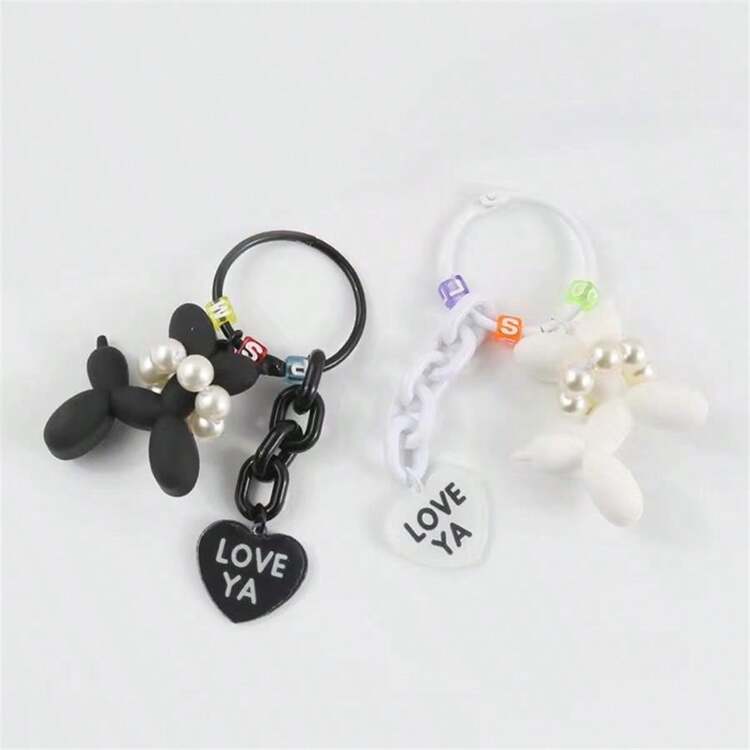1pc Lady's Cute Puppy Keychain New Pendant Heart Shape Accessory For Bag Diy Phone Case Chain, Couple Gift - Multicolor - View 5