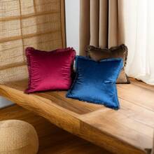 1入現代風格聚酯纖維方形枕套,適用於沙發裝飾,床上帶流蘇的枕套,客廳家居裝飾 - 酒紅色 - 查看 5