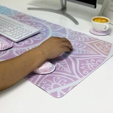 1set Rubber Mouse Pad + Rubber Keyboard Wrist Rest + Small Wrist Rest + Cup Coaster Kit For Desktop/ Laptop Office Use - Multicolor - View 3