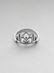 1pc Minimalistic And Fashionable Hollow Out Lotus Ring, Suitable For Ladies To Wear On Anniversary, Birthday Party - Silver - View 3