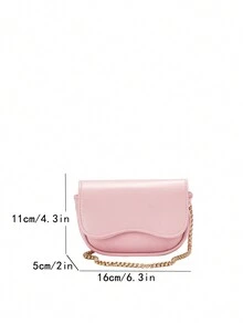 兒童鍊帶休閒單肩袋,純色pu皮革斜挎包,適用於女孩,時尚百搭 - 粉色 - 查看 2