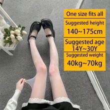 New Japanese-Style Girls' White Princess Tights, Sweet Thin Lace Leggings For Girls, 1pc - White - View 1