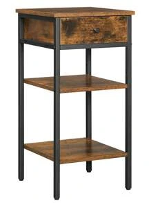 VASAGLE Nightstand, End Table, Tall Bedside Table With A Drawer And 2 Storage Shelves, Space Saving, Industrial Accent Table, Rustic Brown And Black - Chocolate Brown - View 10