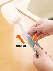 1入5合1多功能長柄海棉清潔刷,可清除瓶子、保溫杯和凹槽中的污漬 - 藍色 - 查看 4