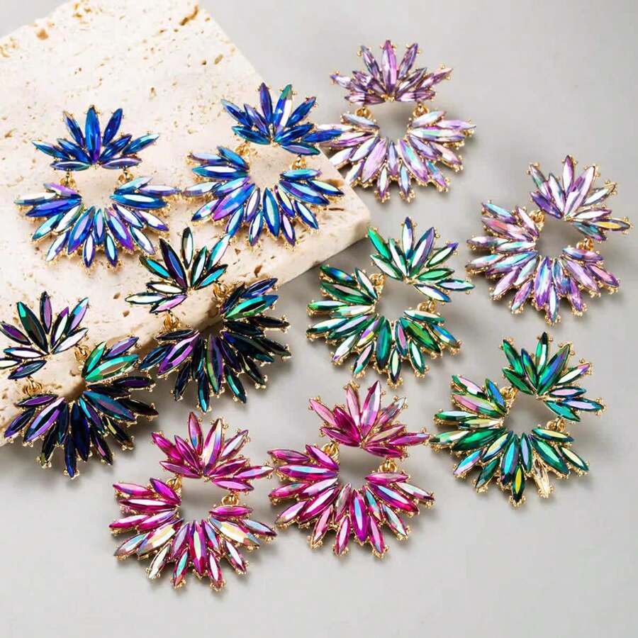 新款时尚个性珠宝耳环批发，欧美风格夸张闪亮女士耳环，全水钻合金材质，设计精致