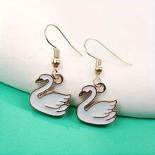 1對可愛小天鵝吊墜耳環,優雅款時尚休閒,派對、生日、婚禮上是家人、朋友、同事和摯愛的完美禮物 - 白色 - 查看 9