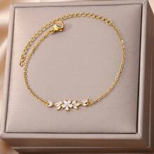 Bracelet fleurs élégant pour femmes et filles, charme bohème, couleur or, en acier inoxydable. Bijoux de luxe, cadeau de la Saint-Valentin