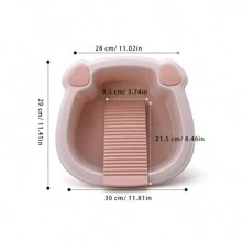 1pc Household Wash Basin With Washboard And Handle For Washing Clothes, Babies, Dorms - Cute Plain Plastic Basin - Pink - View 5