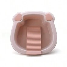 1pc Household Wash Basin With Washboard And Handle For Washing Clothes, Babies, Dorms - Cute Plain Plastic Basin - Pink - View 1