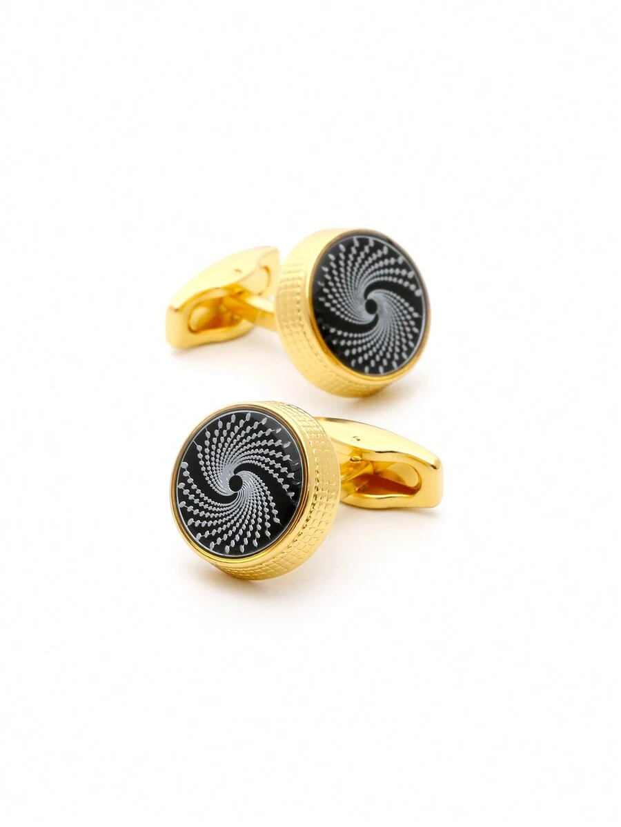 Men's Cufflinks, French Simple Fashion Pattern Round Cuff Links For Casual Occasions - Yellow Gold - View 1