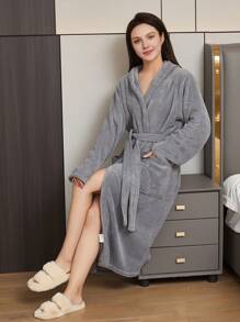 1 件 3D 菠萝格子连帽浴袍，珊瑚绒柔软，吸水，温暖浴袍，适用于浴室、卧室、泳池、所有季节返校 - 查看 5