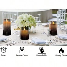 Lordwey 3入組4/5/6英寸led電子蠟燭燈,亞克力玻璃電池閃爍假蠟燭,婚禮用品 - 灰色 - 查看 7