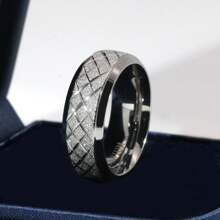 1pc 8mm Wide Matte Simple Style Gold Tungsten Steel Ring, Men's Single Wedding Band - White - View 5