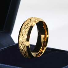 1pc 8mm Wide Matte Simple Style Gold Tungsten Steel Ring, Men's Single Wedding Band - White - View 4