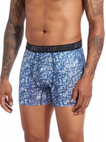 1入男式舒適平角內褲，全印花圖案 - 寶藍色 - 查看 3