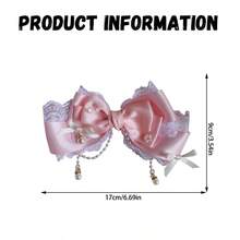 1入超可愛兒童蝴蝶結蕾絲頭飾,珍珠流蘇網狀髮夾,女孩超大多層蝴蝶結頭飾,適用於日常和派對,是送給女孩的理想選擇禮物 - 綠色 - 查看 4