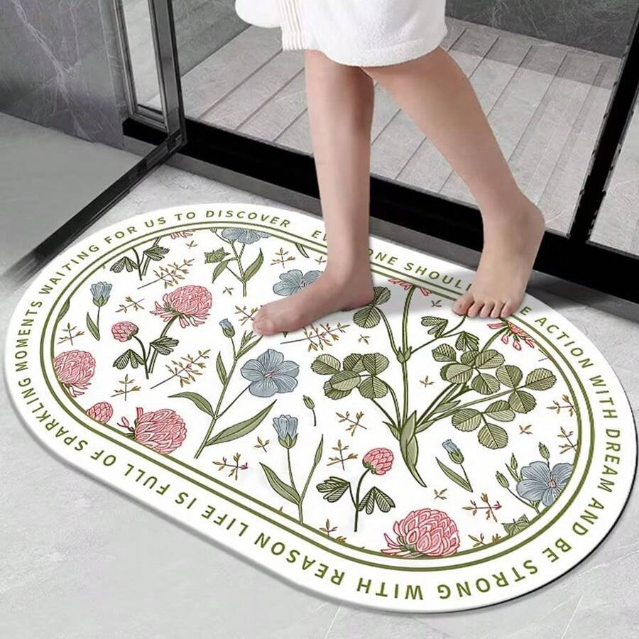 1pc Fresh Flower Shaped Water Absorbent Silica Gel Mud Floor Mat, Ideal For Entrance, Bathroom, Toilet Etc. - Pink - View 1