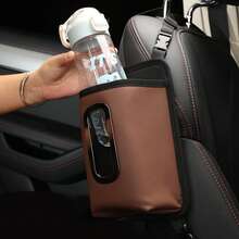 汽車座椅側邊杯子收納袋皮革自動後座掛式紙巾盒支架兒童瓶口袋紙巾抽屜收納盒 - 咖啡棕 - 查看 2