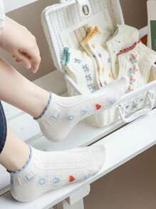 5pairs/Set Women's Thin, Breathable, Sweat-Absorbing, Cartoon Patterned Socks For All Seasons