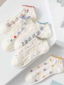 5pairs/Set Women's Thin, Breathable, Sweat-Absorbing, Cartoon Patterned Socks For All Seasons