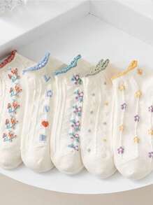 5pairs/Set Women's Thin, Breathable, Sweat-Absorbing, Cartoon Patterned Socks For All Seasons
