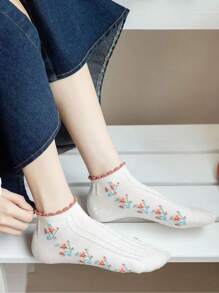 5pairs/Set Women's Thin, Breathable, Sweat-Absorbing, Cartoon Patterned Socks For All Seasons