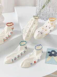 5pairs/Set Women's Thin, Breathable, Sweat-Absorbing, Cartoon Patterned Socks For All Seasons