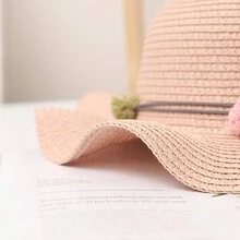 New Arrival Girls' Cute Princess Style Straw Hat With Colorful Balls, Sun Protection Hat, Suitable For Daily And Beach Trip - Pink - View 4
