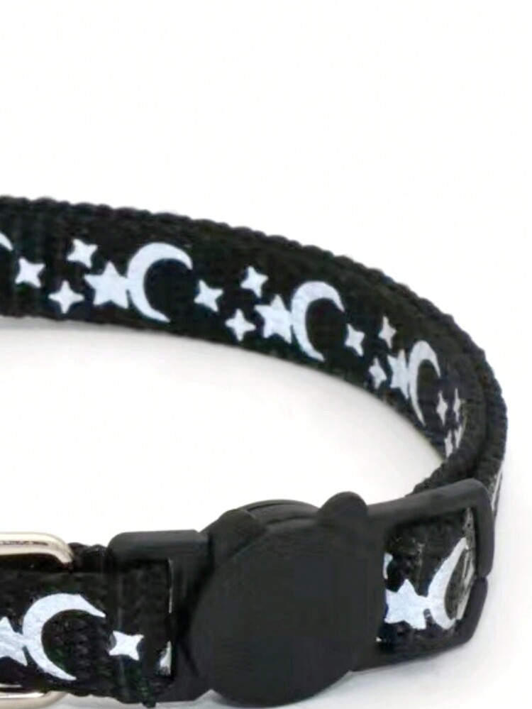 1入金色&夜光貓狗項圈,帶有星星、月亮和鈴鐺吊墜-節日裝飾貓項圈項鏈 - 黑色 - 查看 4