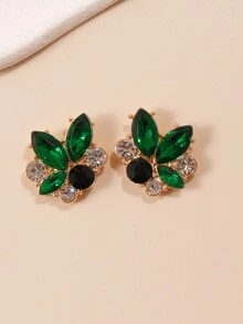 1 對簡約可愛時尚兒童花朵水鑽耳環 - 綠色 - 查看 3