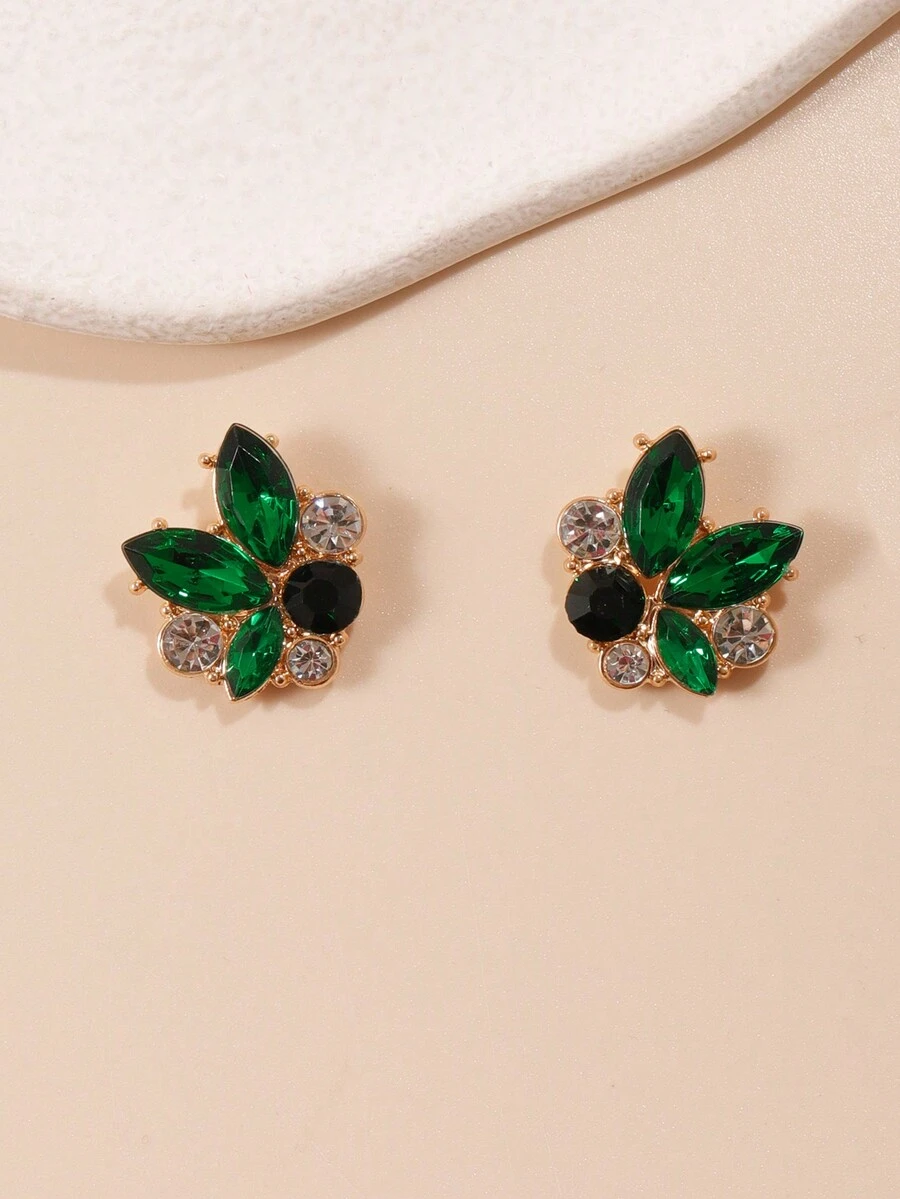 1 對簡約可愛時尚兒童花朵水鑽耳環 - 綠色 - 查看 1