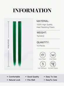 10 件裝多色紅綠色彩色夾式接髮女式直髮片高光色調完美適合日常佩戴、派對、服裝和角色扮演女孩公主派對高光女孩彩色直髮接發 22 英寸 - 間色 - 查看 6