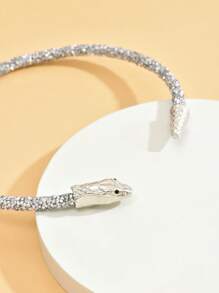 Fashionable And Personalized New Rhinestone-Studded Short Snake-Shaped Collarbone Chain - Silver - View 3