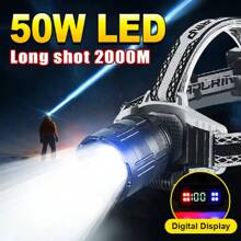 paweinuo 50W LED Powerful Headlamp USB Rechargeable Head Flashlight 2000 Meters LED Headlight Zoom Head Lamp Long Shot Lantern - Black - View 2