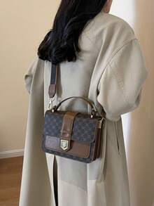 Plaid/Checkered Floral Patterned Small Square Bag For Women, Double-Layer Pu Handheld & Crossbody Bag With Twist Lock, Elegant And Versatile, Suitable For Daily Use - Brown - View 5